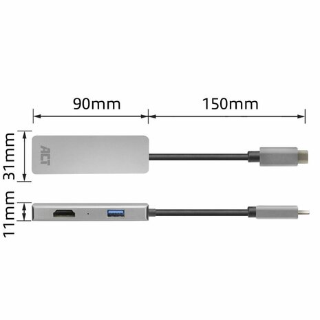 ACT AC7013 | Docking Station & Poortreplicator | USB-C 3.2 Gen 1 | Zwart/Grijs