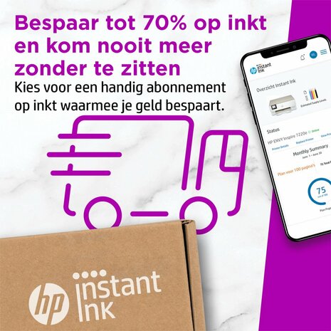 HP Inspire 7220e AiO Inkjetprinter | 4800 x 1200 DPI | Wifi | Kleur