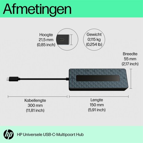 HP Universal Multiport Hub | USB-C | Zwart