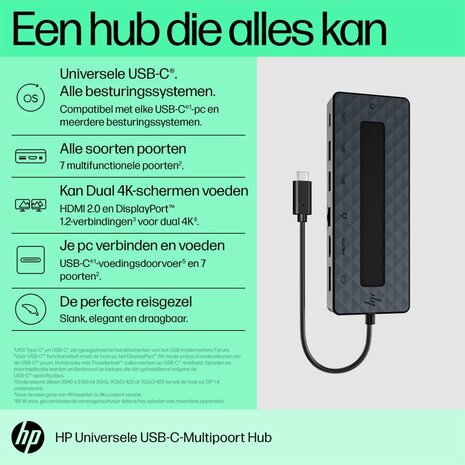 HP Universal Multiport Hub | USB-C | Zwart