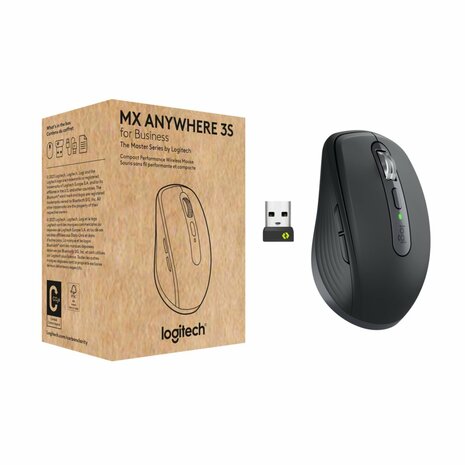 Logitech MX Anywhere 3S for Business S | Ambidextrous Draadloze Muis | RF-Draadloos + Bluetooth | 8000 DPI | Grafiet