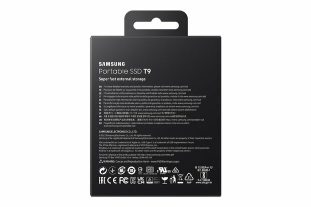 Samsung T9 1TB Portable SSD - 2.000MB/s Zwart