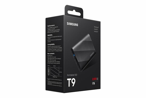 Samsung T9 1TB Portable SSD - 2.000MB/s Zwart