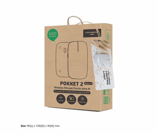 Xoopar Pokket 2 Eco | Ambidextrous Draadloze Muis | RF-Draadloos + USB-A | Wheat