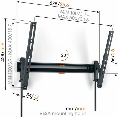 Vogel's TVM3615 | Kantelbare TV-beugel | 40-77" | max 35kg | VESA 600x400