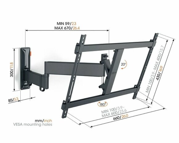 Vogel's Comfort TVM3645 | Draai- en kantelbare TV-beugel | 40"-77" | max 35kg | VESA 600x400