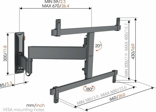 Vogel's Comfort TVM3665 | Draai- en kantelbare TV-beugel voor OLED | 40-77" | max 35kg | VESA 600x400