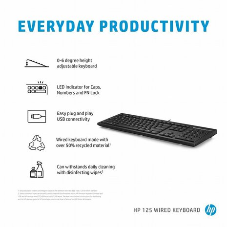 HP 125 | Bedraad Toetsenbord | USB | QWERTY US International | Zwart