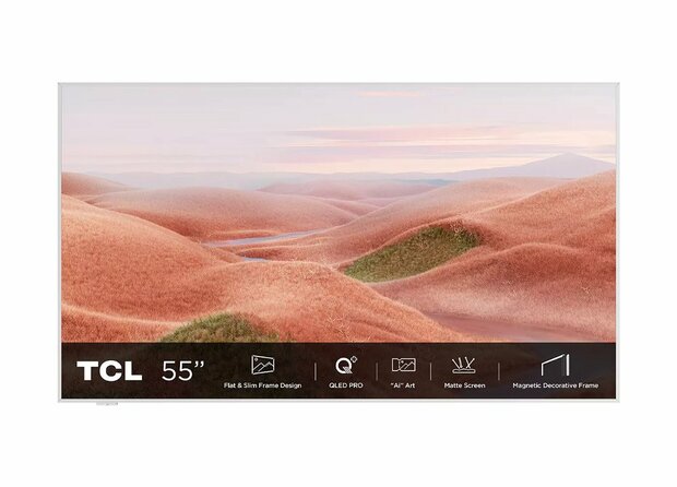 TCL NXTFRAME 55A300W Wit 55" | Ultra HD 4K QLED Smart TV | Google TV + Wi-Fi | Dolby Vision | Slim Design met NXTFRAME | 120Hz