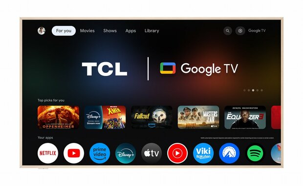 TCL NXTFRAME 55A300W Wit 55" | Ultra HD 4K QLED Smart TV | Google TV + Wi-Fi | Dolby Vision | Slim Design met NXTFRAME | 120Hz