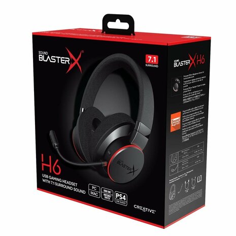 Creative Sound BlasterX H6 | Bedraade Over-ear Gaming Headset | USB-A & 3.5mm | Zwart & RGB