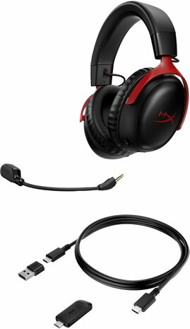 HyperX Cloud III | Draadloze Over-ear Gaming Headset | USB-A & USB-C Receiver | Zwart/Rood