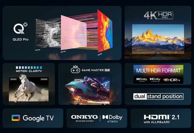 TCL 75C69B 75" | Ultra HD 4K QLED Smart TV | Google TV + Wifi | Dolby Vision | Quantum Dot voor Realistische Kleuren | 60Hz