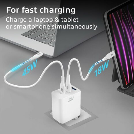 ACT AC2170 USB-C/USB-A Lader | 3-Poorts met PPS, QuickCharge & GaNFast | 65W