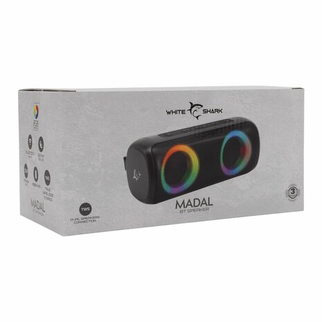 White Shark GBT-876 MADAL | Draagbare Bluetooth Speaker | 2×10W RMS | 4000mAh Accu | RGB