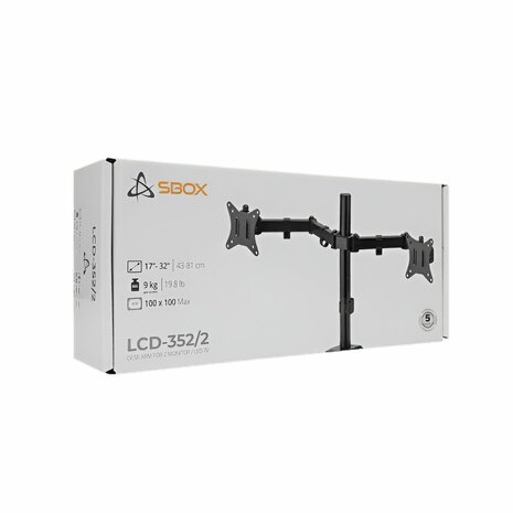 SBOX LCD-352/2-2 | Verstelbare Monitor-bureaubeugel | Tot 32" | Max 9kg | VESA 100x100 | 2 Monitoren