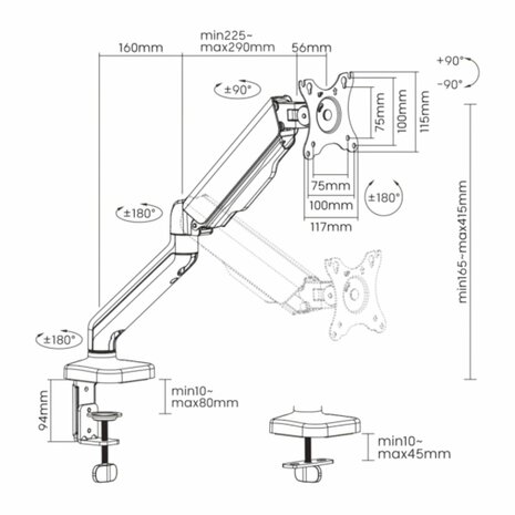SBOX Flex LCD-S012-2 | Verstelbare Monitor-bureaubeugel | Tot 32" | Max 9kg | VESA 100x100 | 1 Monitor