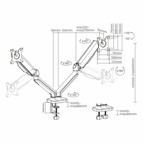 SBOX Flex LCD-S024-2 | Verstelbare Monitor-bureaubeugel | Tot 32" | Max 9kg | VESA 100x100 | 2 Monitoren
