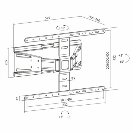 SBOX PLB-79464 | Verstelbare TV-beugel | 43-90" | Max 50kg | VESA 600x400