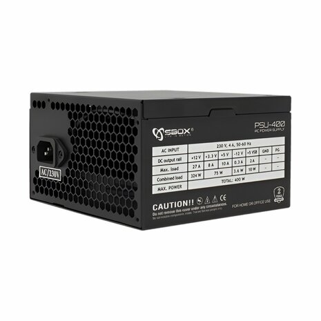 SBOX PSU-400/R Black Metal | 400 Watt ATX PSU | Power Supply | Voeding