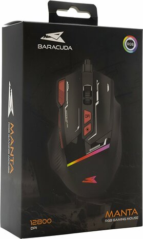 Baracuda MANTA RGB | Bekabelde Gaming Muis | Rechtshandig | USB-A | 12800 DPI | Zwart