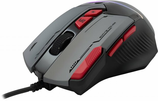 Baracuda MANTA RGB | Bekabelde Gaming Muis | Rechtshandig | USB-A | 12800 DPI | Grijs