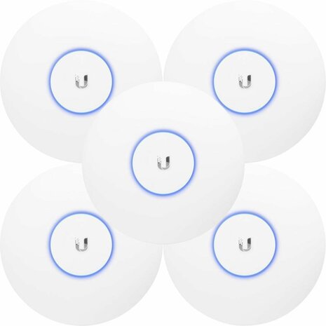 Ubiquiti UniFi UAP-AC-PRO (5-pack) | WiFi 5 Access Point (AC1750) | 1300 Mbit/s | PoE (met Adapter) | Inclusief Plafond- en Muurmontagebeugel