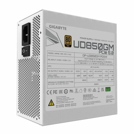 GIGABYTE UD850GM PG5W | 850 Watt Gold ATX 3.0 PSU | Modulair | Power Supply | Voeding