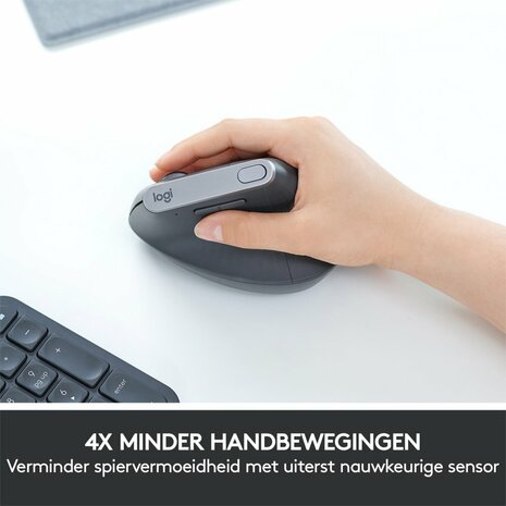 Logitech MX Vertical | Draadloze Ergonomische Muis | Rechtshandig | RF + Bluetooth + USB-C | 4000 DPI suggestie | Grafiet | RETURNED