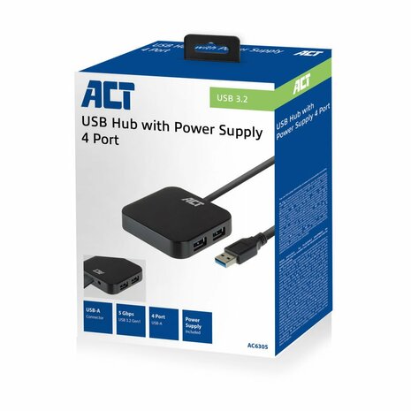 ACT AC6305 | USB 3.2 Gen 1 Hub | Type-A | 5 Gbit/s | Zwart