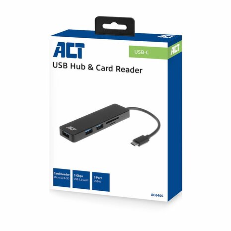 ACT AC6405 | USB 3.2 Gen 1 Hub | Type-C | 5 Gbit/s | Zwart
