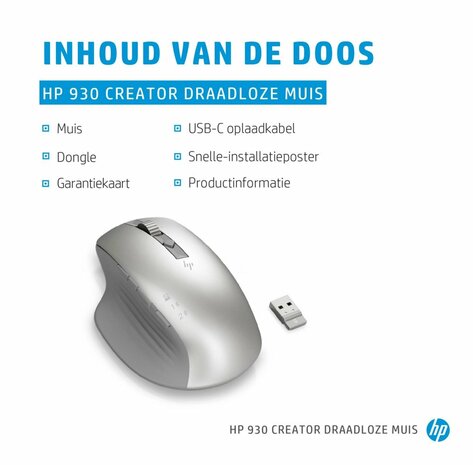 HP 930 Creator | Draadloze Muis | Bluetooth | 3000 DPI | Zilver