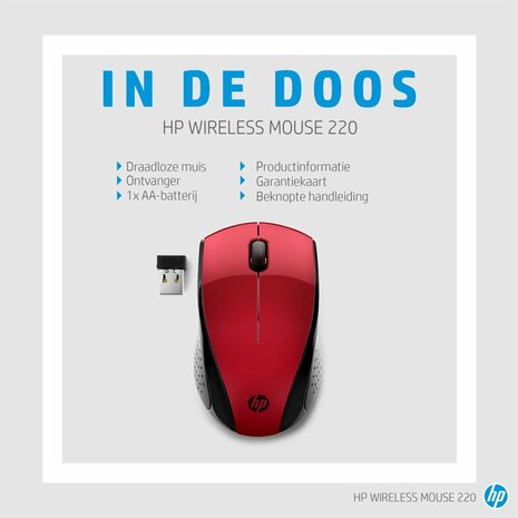 HP 220 | Draadloze Muis | Links- en Rechtshandig | RF | 1600 DPI | Rood